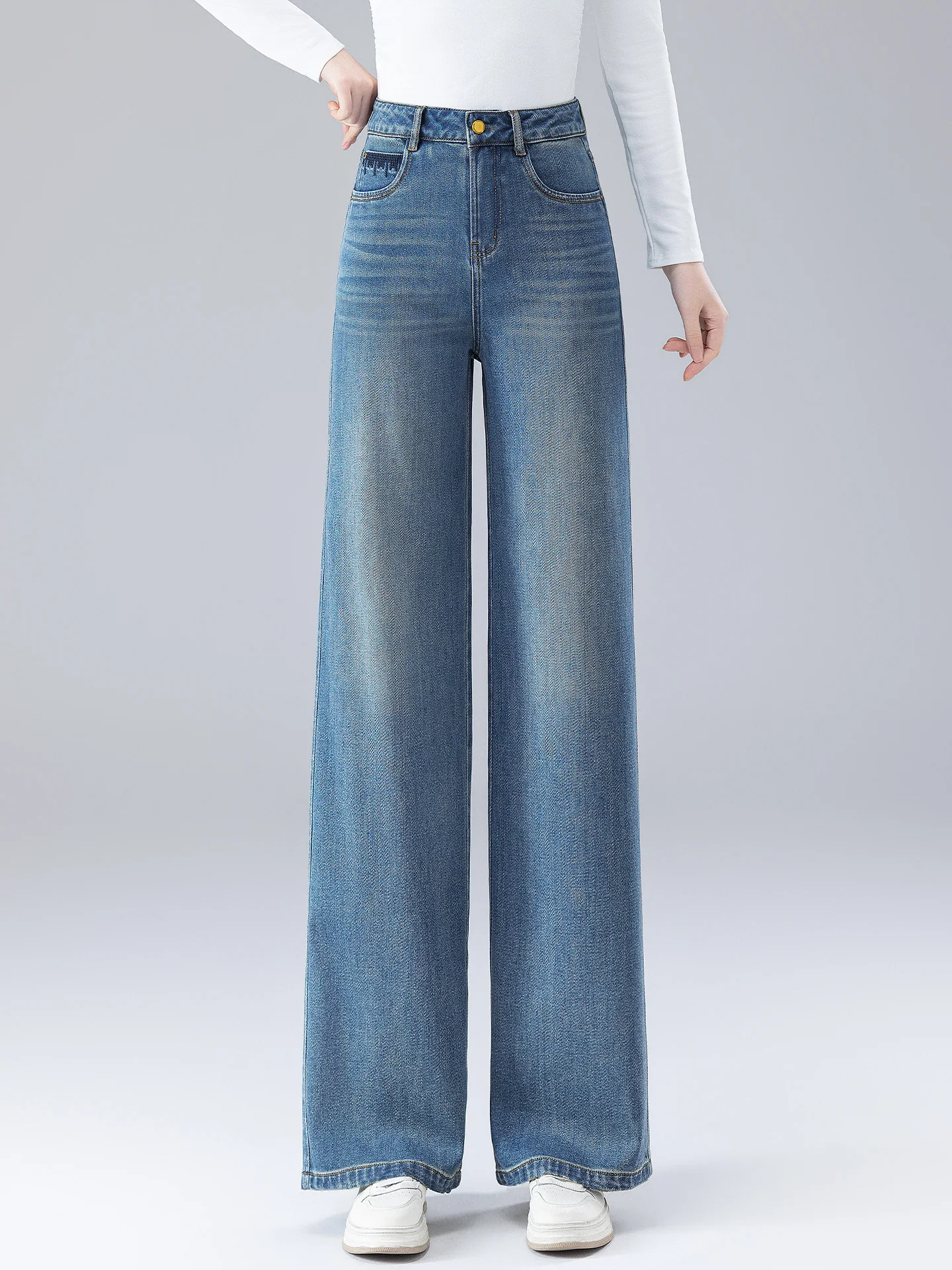 

High Waist Straight Leg Wide Leg Jeans Women's Casual Loose Fit Embroidered Denim Pants Spring Autumn New Style Slimming Effect