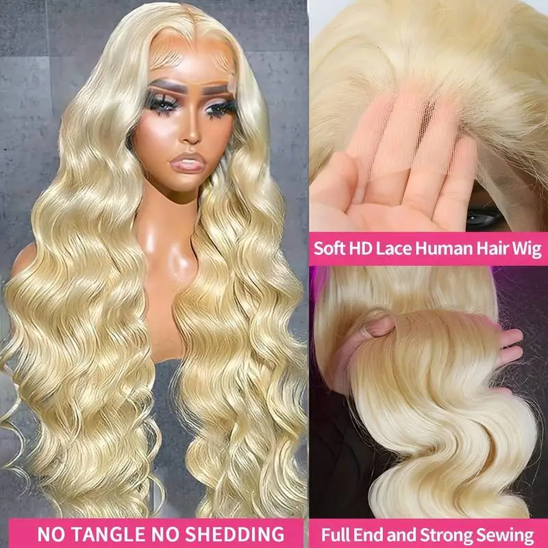 Blonde 613 Echthaarperücken 13x6 Golden Body Wave Perücken 38 Zoll Körperperücken Echthaar 220 Dichte HD Lace Frontal Perücken Für Frauen