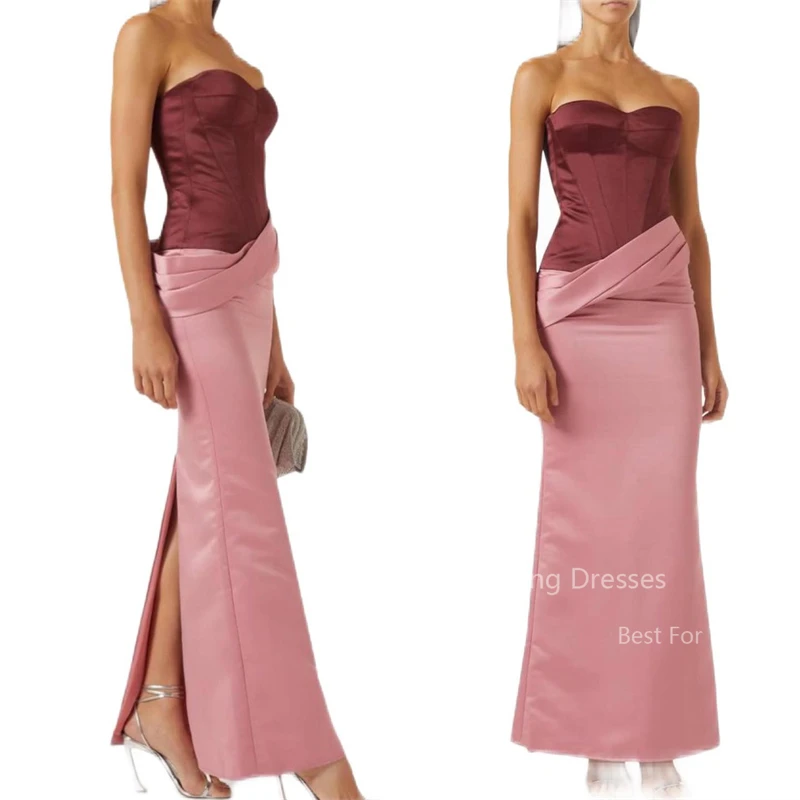 Eightree Pink Satin Evening Dresses Mermaid Sweetheart Vestidos Para Eventos Especiales Sleeveless Sexy Party Gown for Women