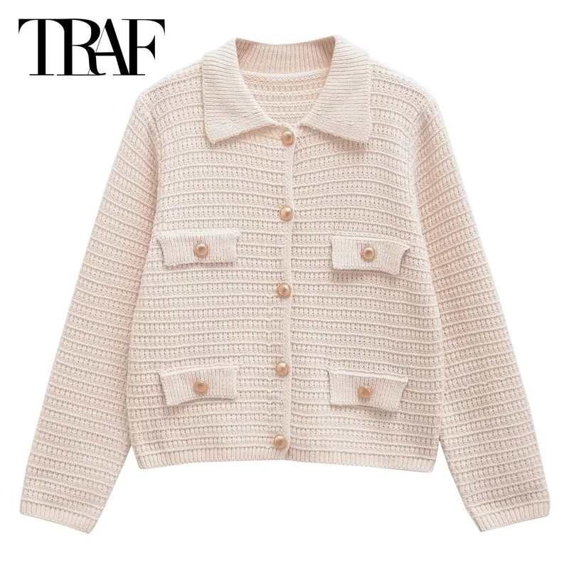 TRAF-女性用長袖カーディガン,ボタン付き,セーター,ニットウェア,快適,秋冬,新品