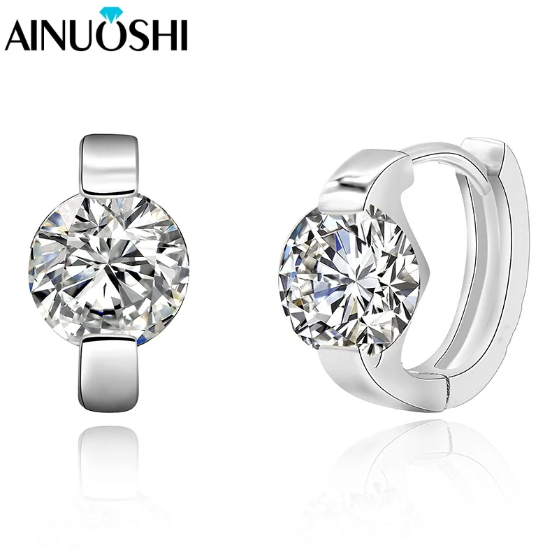 

Женские серьги AINUOSHI из настоящего серебра 925, круглые серьги-кольца с муассанитом, сертифицированные GRA, серьги-кольца с одним камнем, свадебные украшения на день рождения