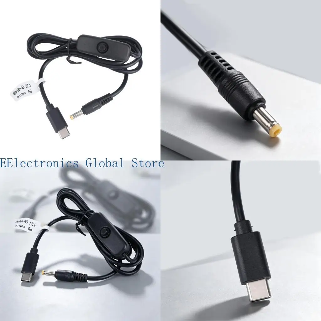 462B USB C to 12V Cable for Power Delivery Use, On Off Control, 4.0X1.7Mm Center Positive Round Tip, 1M Black Cord for Fixed