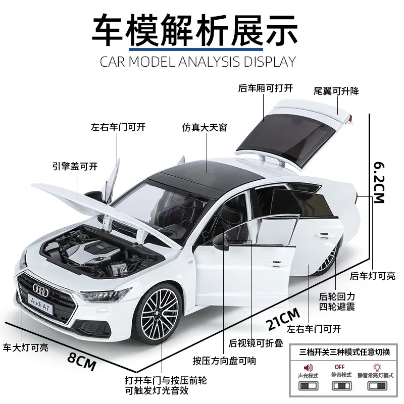 1:24 Audi A7 aluminiowy Model samochodu Diecasts metalowa zabawka wysokiej symulacji kolekcja światła dźwiękowego chłopiec na prezenty urodzinowe dla dzieci C320