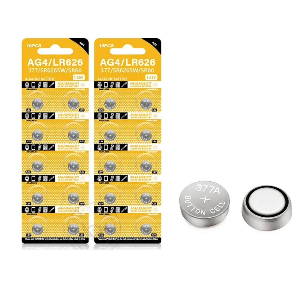 20PCS AG4 LR626 1.55V Alkaline Watch Battery 377 SR626 177 626A 377A CX66W For Toy Calculator Car Key Clock Button Cell