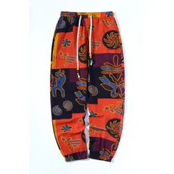 Linen Pants Men 2026 New Fashion Men Floral Print Joggers Male Casual Summer Pants Mens Sweatpants
