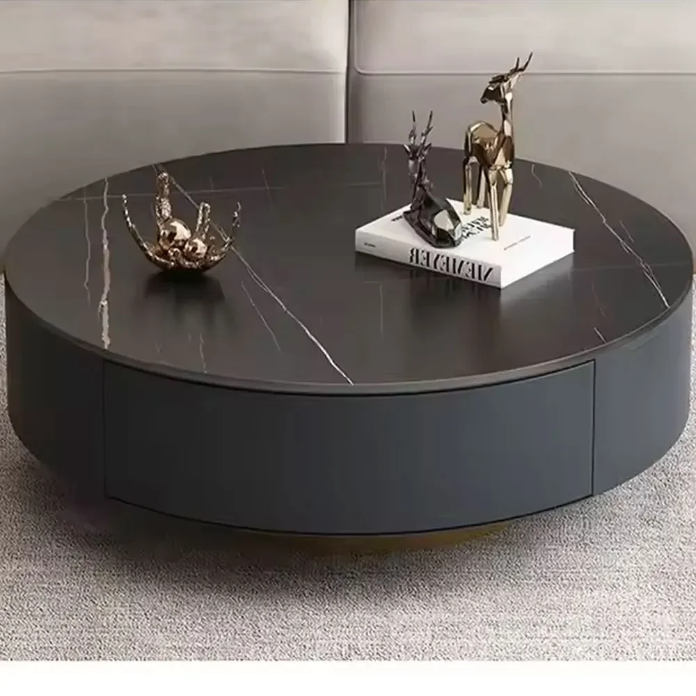 Customized Modern Design  Round Living Room Black Sintered Stone Coffee Table