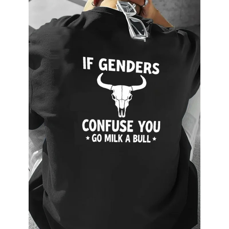 

Men's T-Shirt Black Printed Bull Skull If Genders Confuse You Go Milk A Bull High Quality Cotton 180g