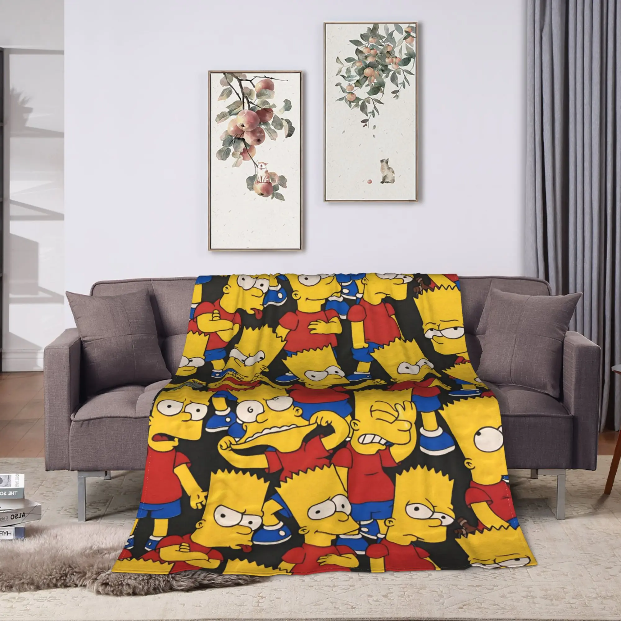 Simpsonsed Cartoon  Blankets Fleece Decoration  Multi-function Soft Throw Blanket for Home Couch Rug Piece