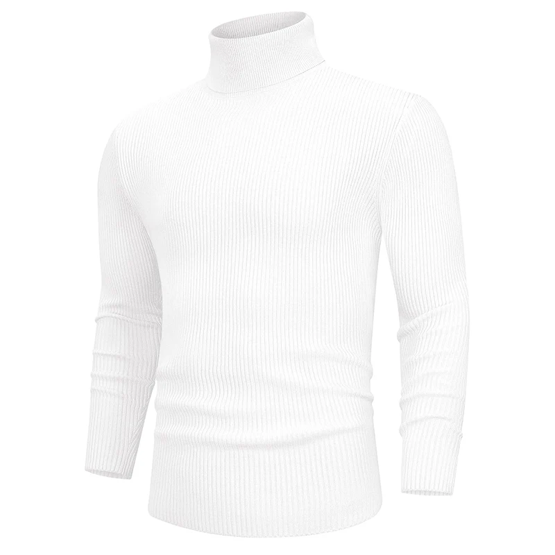 New Fall Long Sleeved Turtleneck Sweaters Men\'s Casual Breathable Top Solid Color Elastic Slim Autumn Warm Stripe Streetwear