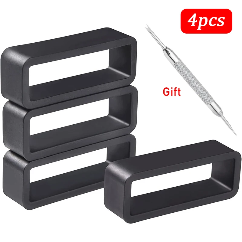 4Pcs 블랙 시계 밴드 10 12 14 16 18 19 20 21 22 24 26 28mm 스트랩 실리콘 루프 링 고무 홀더 로커 시계 액세서리