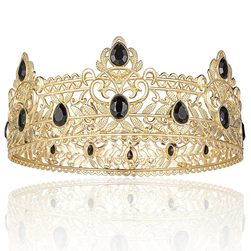 King Crown For Men, Birthday Crowns For Men Boys Vintage Royal Crown With Black Rhinestone,