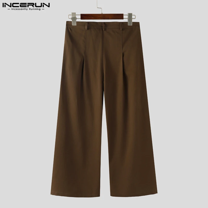 

Men Wide Leg Pants Solid Color Button Joggers Loose Trousers Men 2025 Oversize Streetwear INCERUN Fashion Casual Male Long Pants