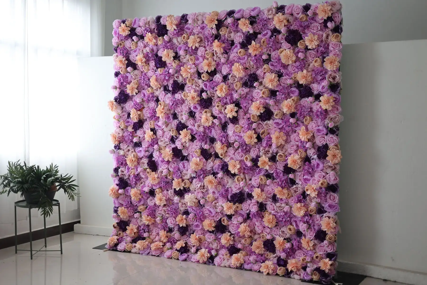 Royal Series luxury 3D Yellow Peony Purple Rose artificial plant Flower wall Birthday party outdoor wedding background decoratio