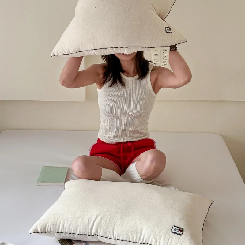 New strawberry cotton and linen pillow core soft and comfortable solid color simple home rectangular soft pillow home
