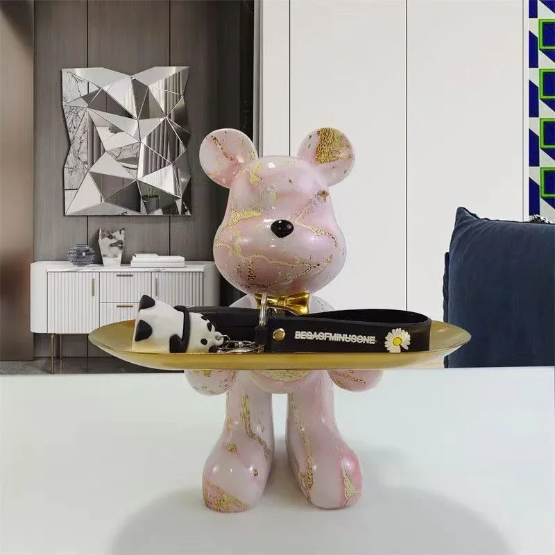 YuryFvna Graffiti Bear Ornament Figurine Home Decoration Animal Statue Keys Storage Shelf Modern Room Sculpture Table Decor Gift