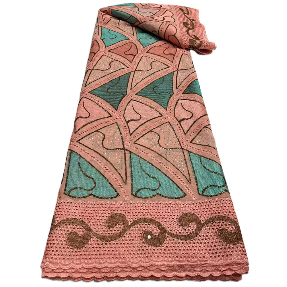 

New Arrival High Quality Swiss Voile Lace Cotton Fabric African Embroidered with Stones for Bridal Wedding Evening Dress Sewing
