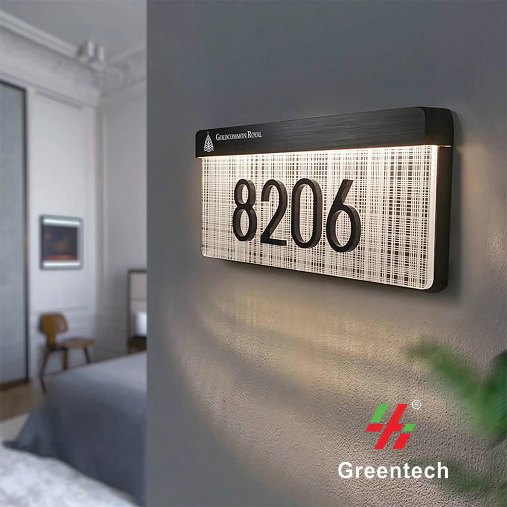 High Quality Mesh Pattern Acrylic LED Hotel Electronic Door Sign | Custom Room Number Display with Touch Control, CE Certified