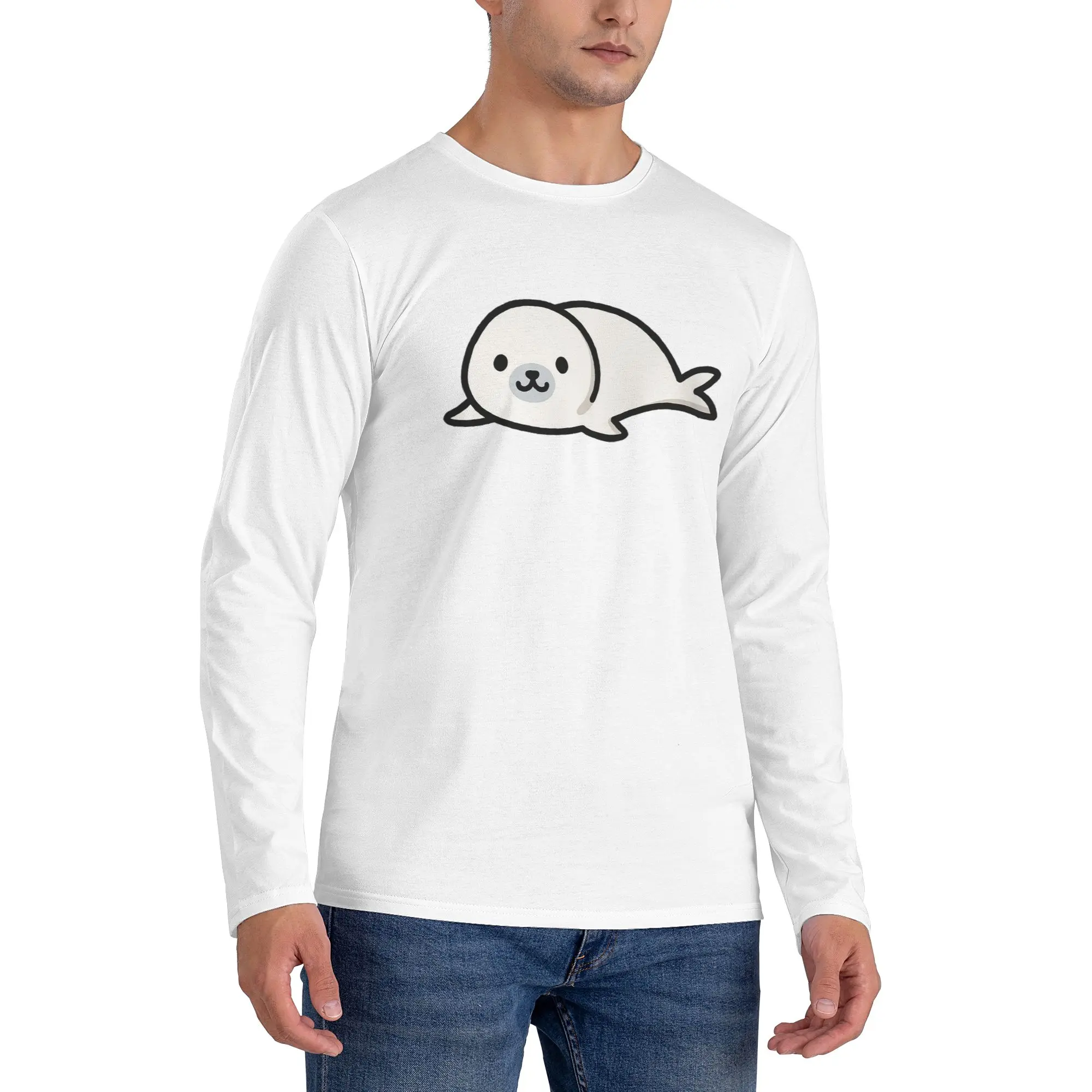 

Мужская футболка с длинными рукавами Seal, повседневные футболки с круглым вырезом, весенние и осенние мужские топы