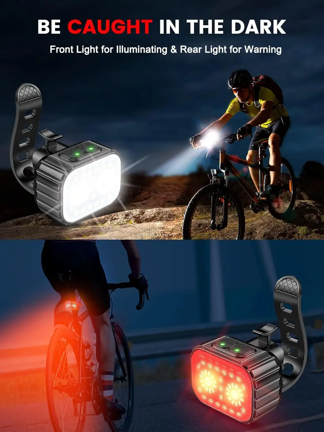 Rechargeable Super Bright 4 Modes IPX6 Waterproof Bike Lights 58 Hrs Long Battery Life Night