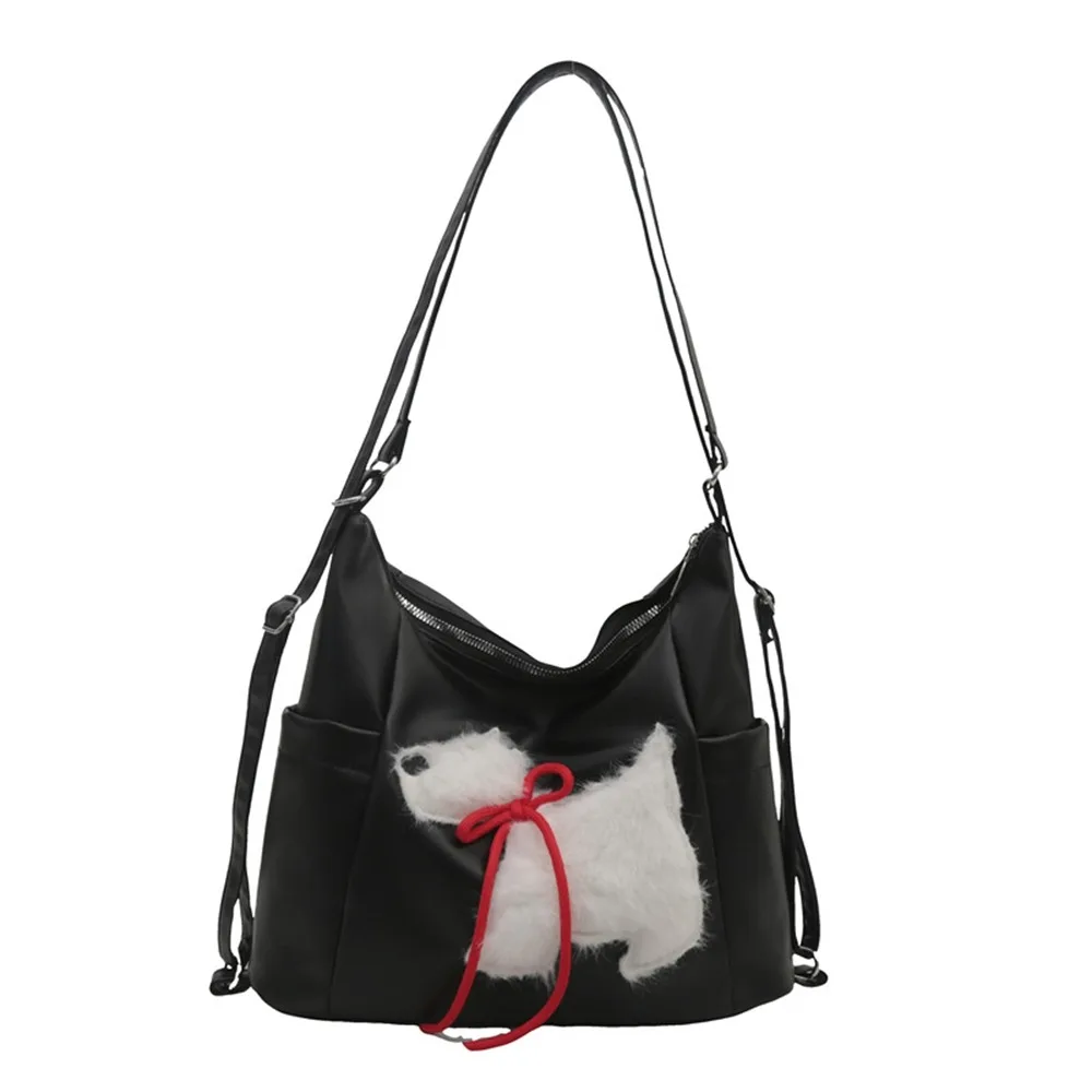 

Cute PU Women Tote Bag Plush Puppy Solid Color Shoulder Bag Soft Large Capacity Underarm Pouch Daily Use