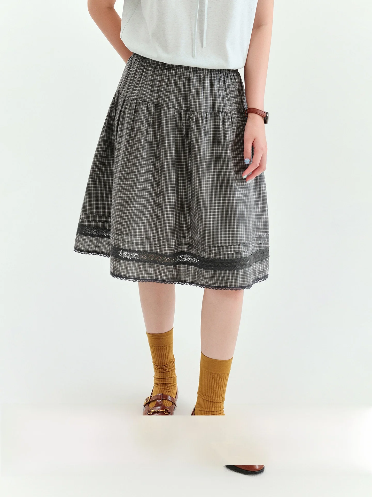 AMUU Original High Waist A-Line Skirt Pure Cotton Graceful Color Block Women's Summer New Style Commute Korean Version
