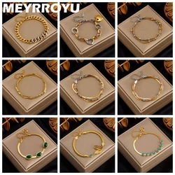 MEYRROYU 316 Stainless Steel Green Stone Heart Multilayer Charm Beads Bracelet for Women Party Jewelry pulseras mujer Bijoux