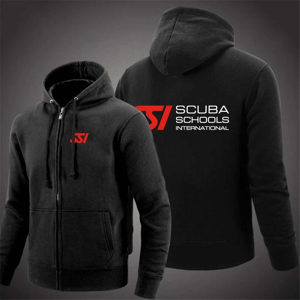 

Scuba Diving Dive SSI 2024 Men's New Long Sleeve Printing Solid Color Zipper Hooded Jacket Casual Sweatshirt Hoodie Pullover