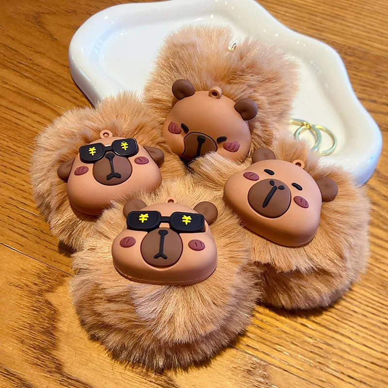 

Creative Capibara Fluffy Ball schlüsselanhänger Pendant Cute Couple Car Keychain Bag Figurine Pendant Toys For Kids Girl Gift