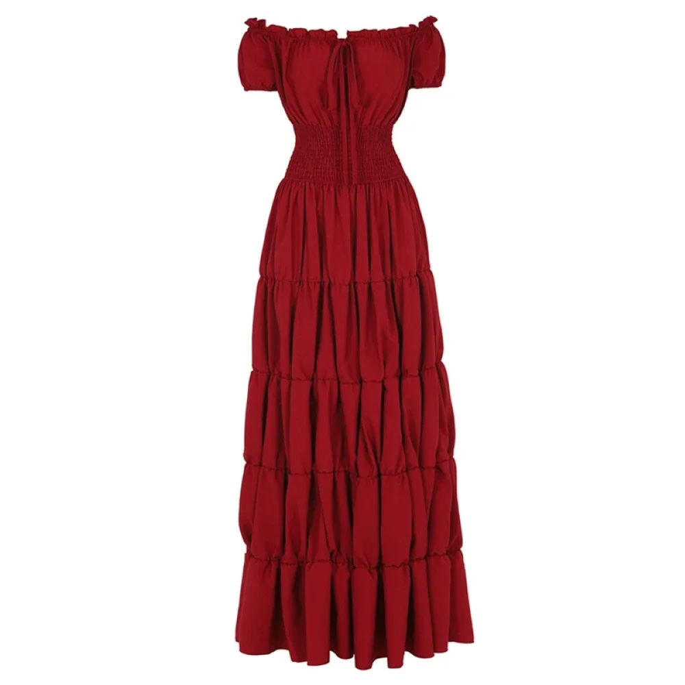 Abito rinascimentale per donna maniche lunghe medievale con spalle scoperte elastico a vita alta abito smock abito elegante regina taglie forti