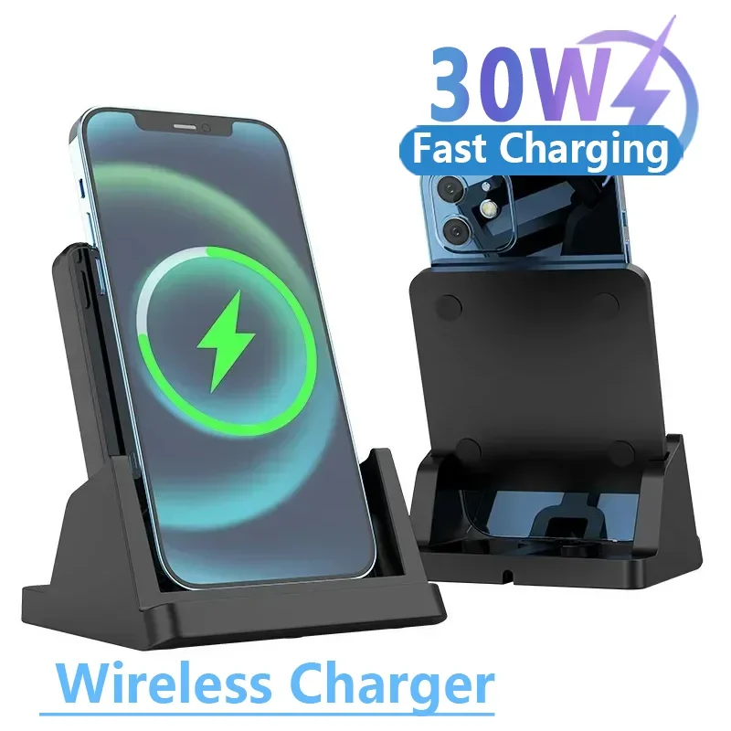 30W Wireless Charger Pad Stand Desktop Ultra Thin Mobile Phone for IPhone 15 14 13 12 Samsung Xiaomi Fast Charging Dock Station