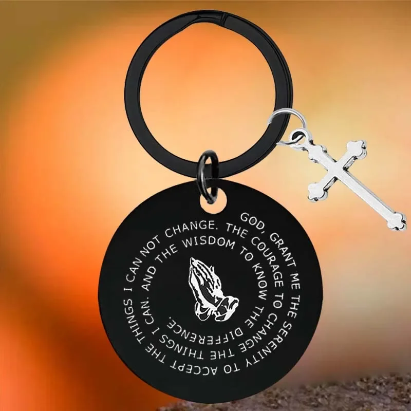 Hot Our Father Lord's Prayer Cross Key Chain Ring religious keychains pendant Boys Girls Women Men Prayer Hands Gift