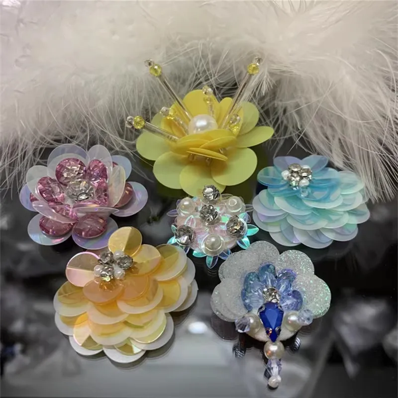 

10 pcs patches Bead sequin flower patches for clothing DIY hand sewn decorative stickers for shoes,hats iron on patchess