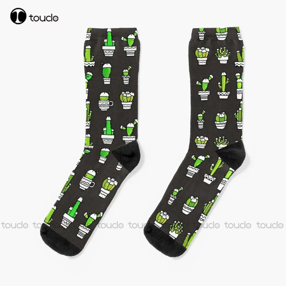 Cock Plants Cactus Green Watercolor Gray Socks Black Baseball Socks Personalized Custom Unisex Adult Teen Youth Socks Funny Art