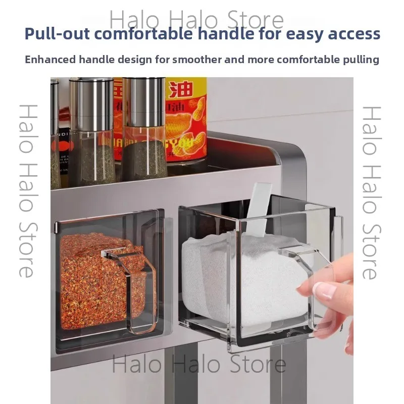 Gun Ash Kitchen Seasoning Shelf Salt Seasoning Box Jar Multifunctional Knife Holder Household Countertop Multi-layer Storage