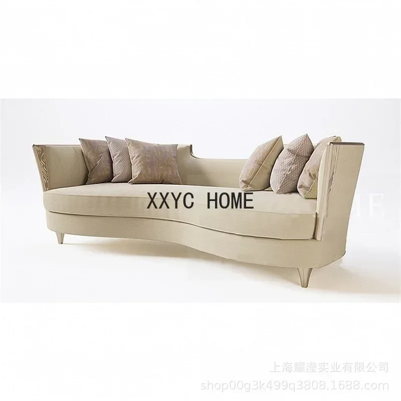 

Modern Solid Wood Sofa Leisure Three-Seat Sofa Villa Light Luxury Curved Sofa