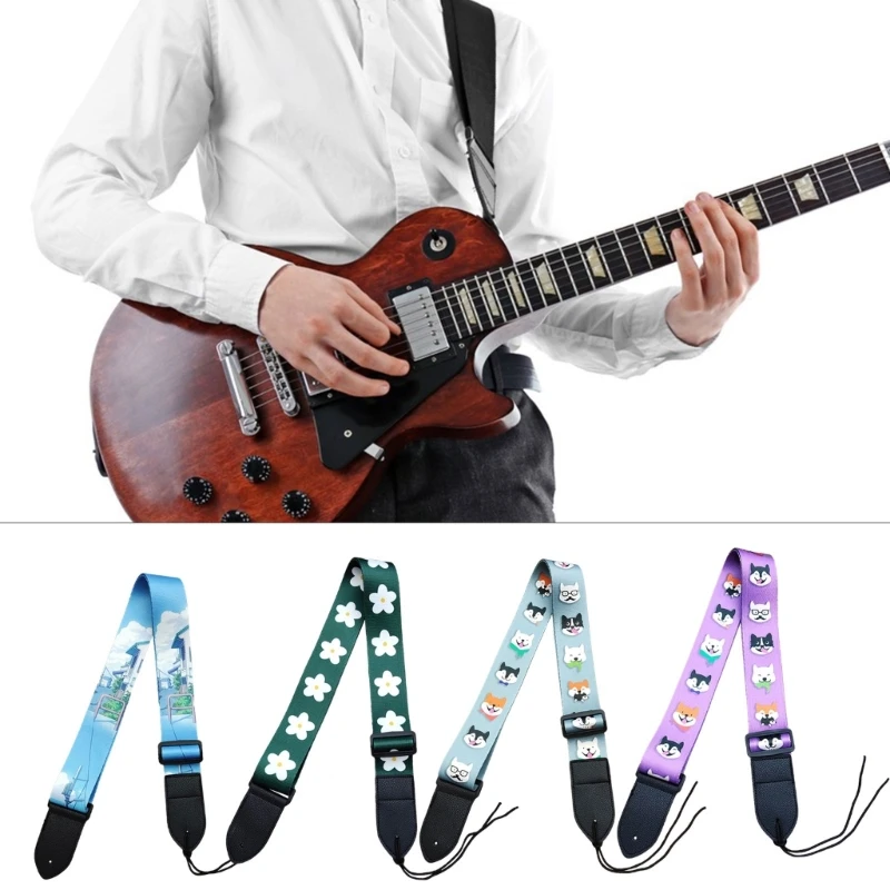 

Printed Guitar Strap Adjustable Guitar Shoulder Belt Adult Kids Guitar Shoulder Strap for Bass Ukulele Electric Guitars