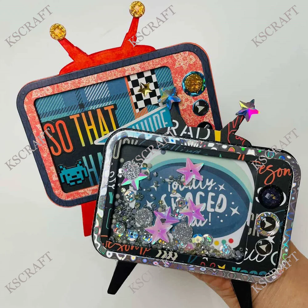 KSCRAFT Vintage TV Shaker Stanzformen Schablonen für DIY Scrapbooking, dekorative Prägung, DIY Papierkarten
