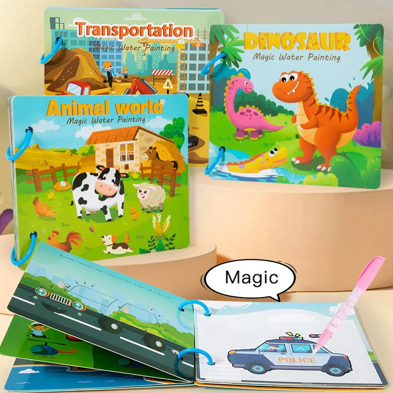 Creative Magic Water Drawing book Water containing Brush Reusable Graffiti Enlightenment Interactive Game Animal Dinosaur