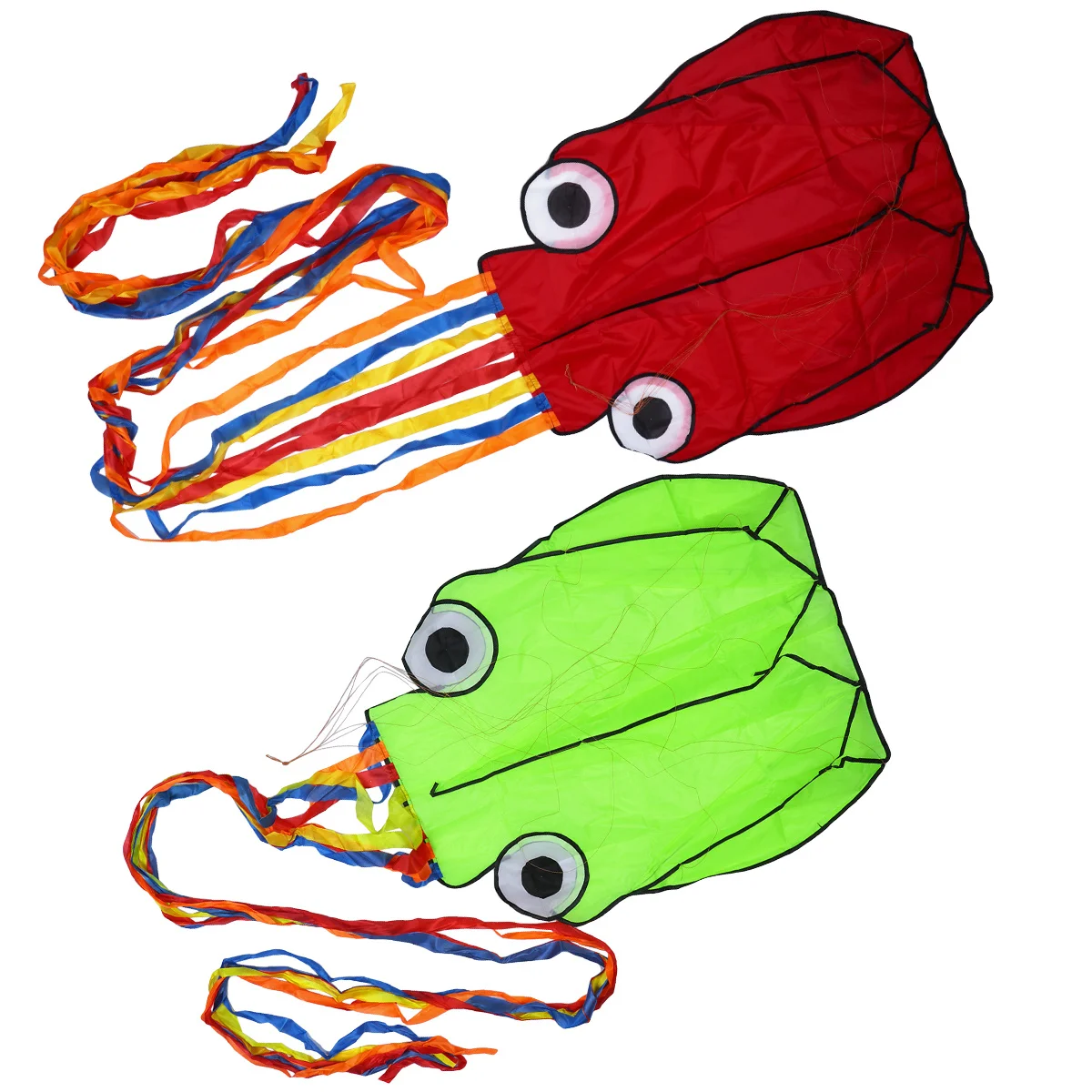 2 Stück Drachen, rahmenlos, einfacher Flyer, langer Schwanz für Outdoor-Aktivitäten, Strand, Park, Garten, Spielplatz, rot, grün, attraktiv