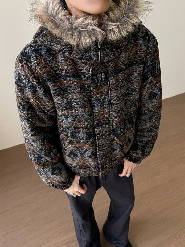 

Мужская хлопковая куртка в стиле ретро в этническом стиле, зимнее пальто с капюшоном и пуховым наполнителем, повседневная верхняя одежда с большим меховым воротником