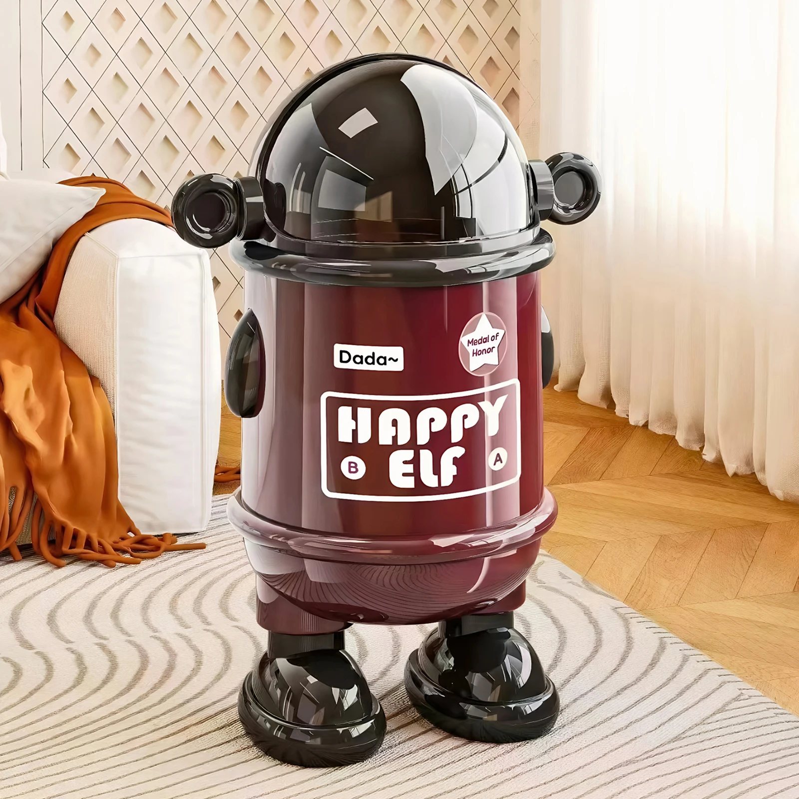 

Plastic Garbage Can with Lid Robot Waste-basket Creative Waste Basket Storage Bin for Home Kitchen Dressing Office