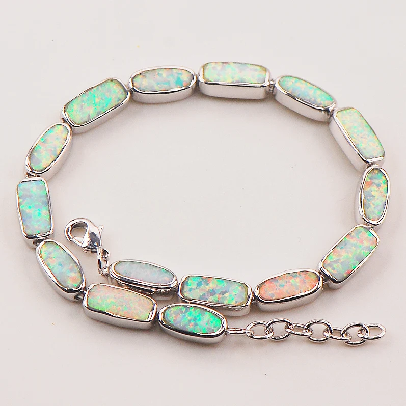 Free Shipping White Fire Opal 925 Sterling Silver   Bracelet 7.5\