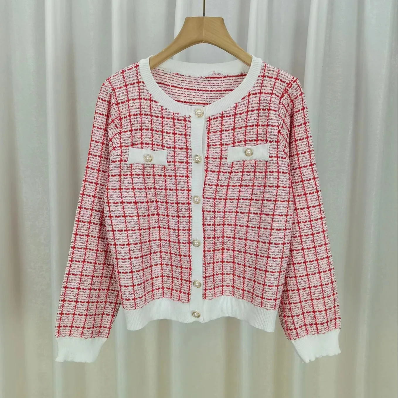 

Elelegant Plaid Knitted Cardigan Sweater Women Long Sleeve O-neck Loose Vintage Knitwear Tops Stylish Fashion Chic Cardigan B348