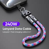 PD240W Phone Lanyard Charge Cable 2 in 1 USB-C to USB-C Super Fast Charge Data Cable Zinc Alloy Head Lanyard Fast Charging Cable