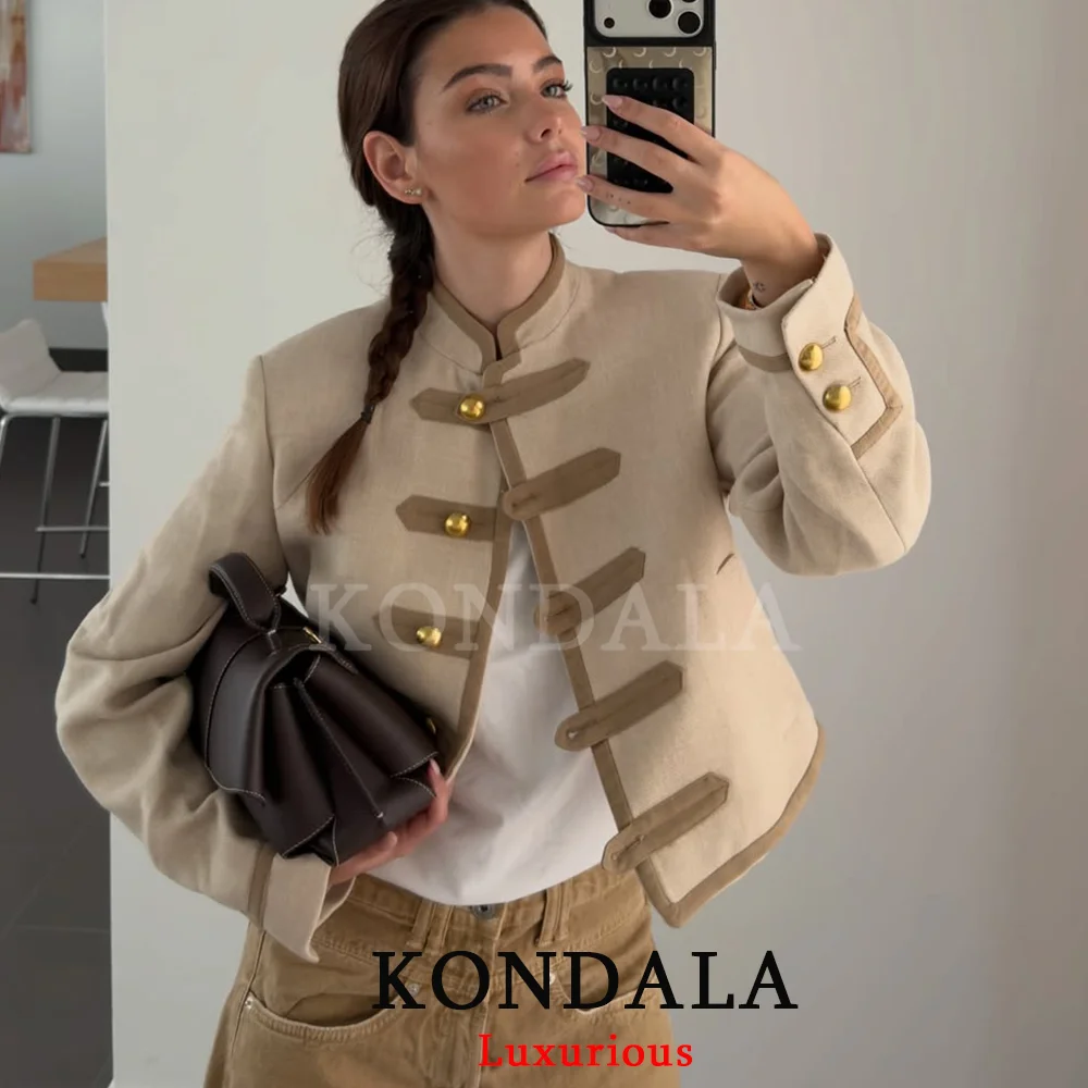 Jaquetas Femininas Casuais Chiques KONDALA com Bolsos, Manga Longa, Gola O, Casacos Curtos, Moda Primavera Verão 2026, Agasalhos Y2K para Meninas