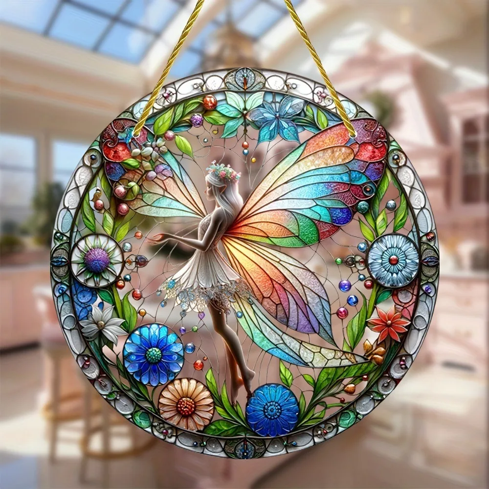 Decoration Forest Fairy Sun Catcher Glass-Style Acrylic Fairy Suncatcher Colorful Window Hanging Window Light Catcher Garden