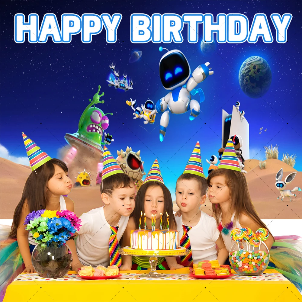 Hot Game Astro-Bot Theme Background Children Birthday Party Banner Decoration Supplies Baby Party Photo Shoot Props Boys Gifts