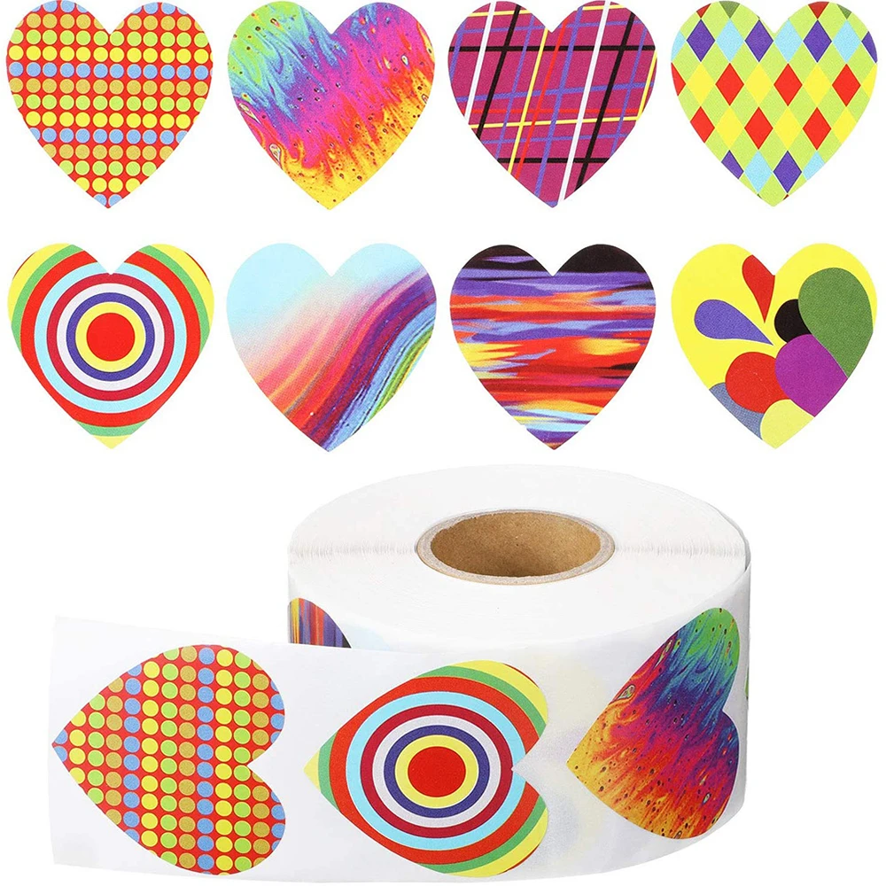 100-500pcs Valentine's Day Heart Shaped Sticker Adhesive Love Stickers Colorful Heart Labels Tags for Wedding Party Decorations