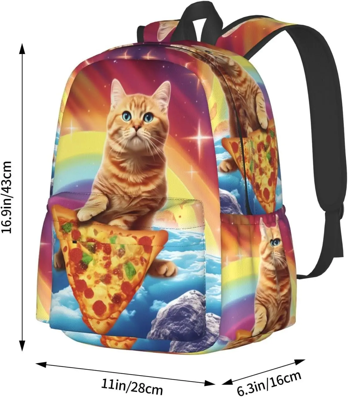 حقيبة ظهر مضحكة بيتزا كات قوس قزح حقيبة كمبيوتر محمول حقيبة كتف حقيبة كتب مدرسية حقيبة نهارية كاجوال للبنين والبنات