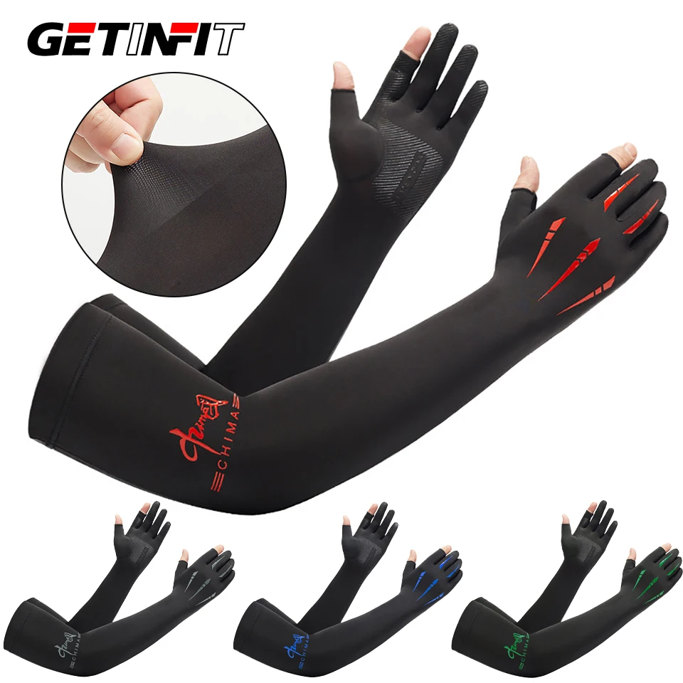 

GETINFIT Sunscreen Arm Sleeves Silicone Anti-abrasion Extended 2-finger Ice Sleeve Sun Shade Fishing Driving Long Ice Sleeve